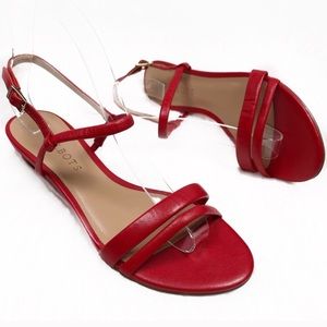 Talbots red leather low wedge strappy sandals